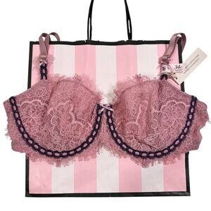 NWT Victoria's Secret Dream Angels Lace Push Up Bra‎ Size 34C Pink Purple Trim